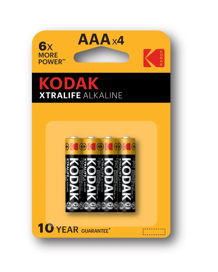 بطاريات Kodak ألكالاين- إكسترا لايف AAA عدد 4